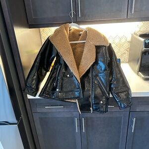 Topshop Black Leather Jacket with Tan Fur